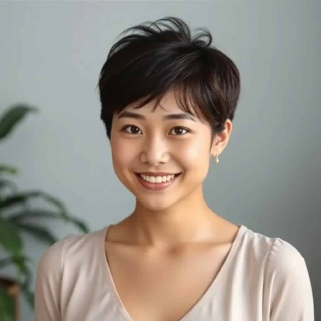 Portrait of a young Vietnamese woman with short hair smiling
