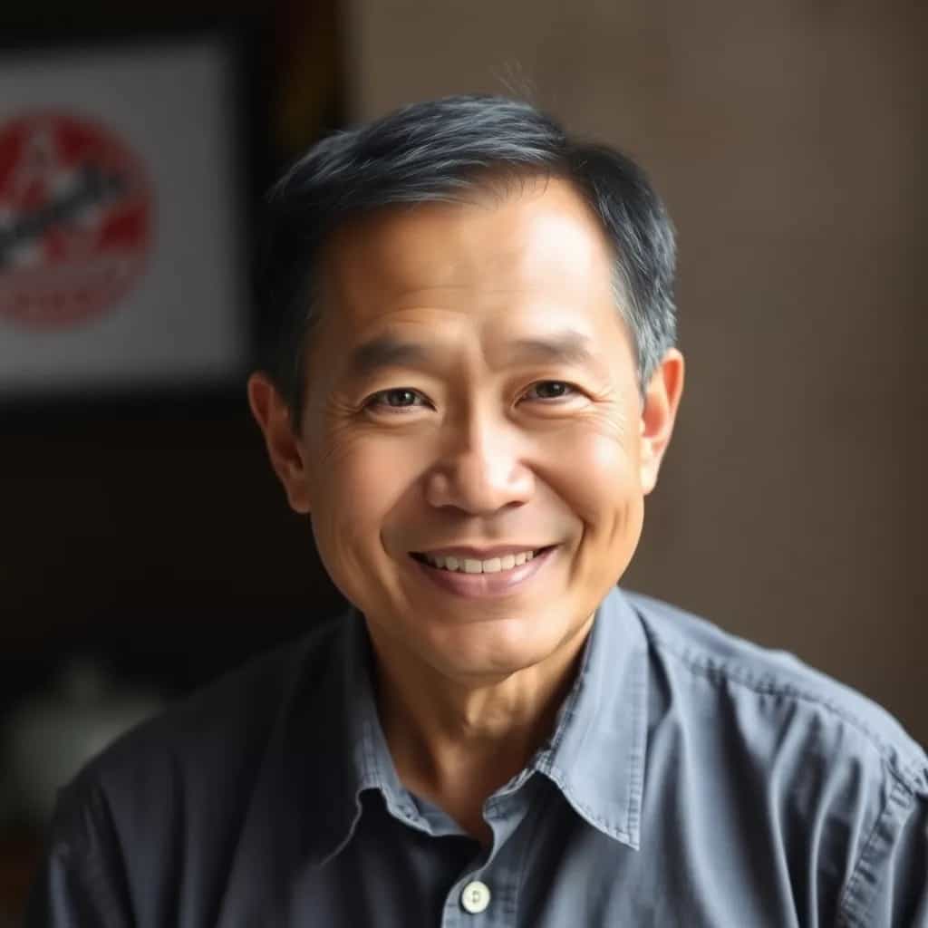 Portrait of a middle-aged Vietnamese man with short hair smiling